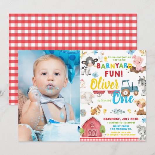 Schattigee Boerderijdieren Barnyard 1st Birthday O Kaart (Voorkant / Achterkant)