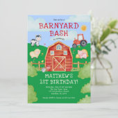 Schattigee Boerderijdieren Barnyard Bash 1e Verjaa Kaart (Staand voorkant)