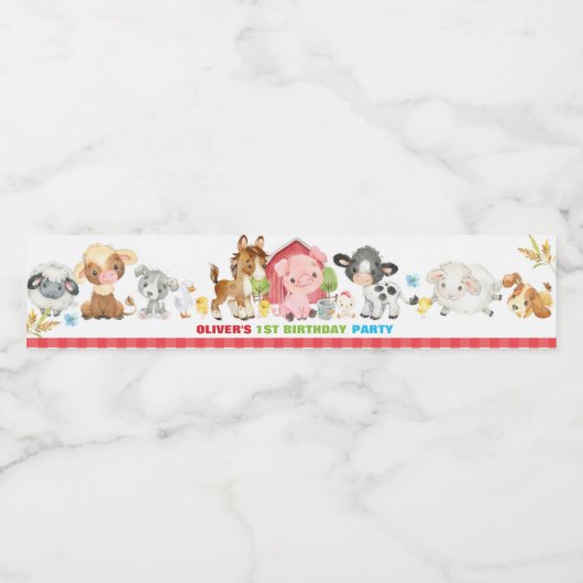 Schattigee Boerderijdieren Barnyard Birthday Baby  Waterfles Etiket (Enkel label)