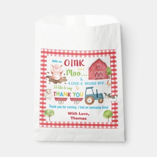Schattigee Boerderijdieren Barnyard Birthday Bedan Bedankzakje (Voorkant)