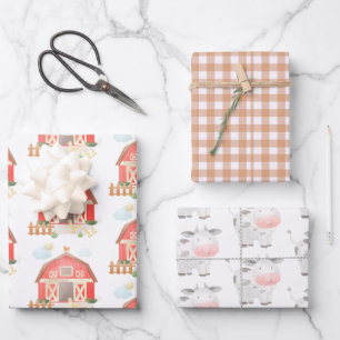 Schattigee boerderijdieren Barnyard en Koe Verjaar Inpakpapier Vel