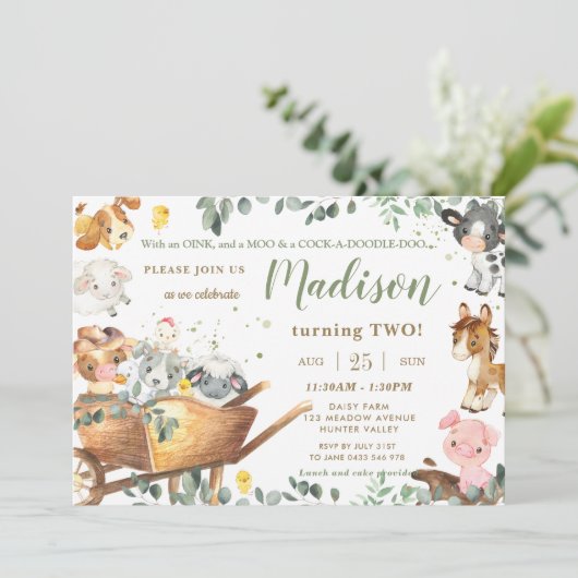 Schattigee boerderijdieren Barnyard Greenery Verja Kaart (Staand voorkant)