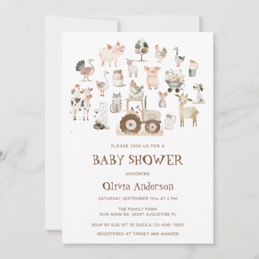 Schattigee boerderijdieren Barnyard Neutral Baby s Kaart (Voorkant)