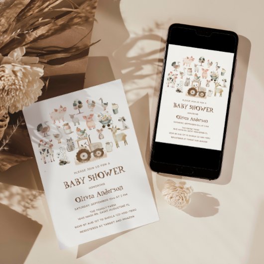 Schattigee boerderijdieren Barnyard Neutral Baby s Kaart