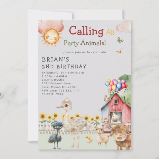 Schattigee Boerderijdieren Barnyard Ranch Verjaard Kaart (Voorkant)