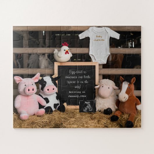Schattigee boerderijdieren digitale zwangerschapsa legpuzzel (Horizontaal)