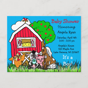 Schattigee Boerderijdieren en Red Barn Baby shower Briefkaart