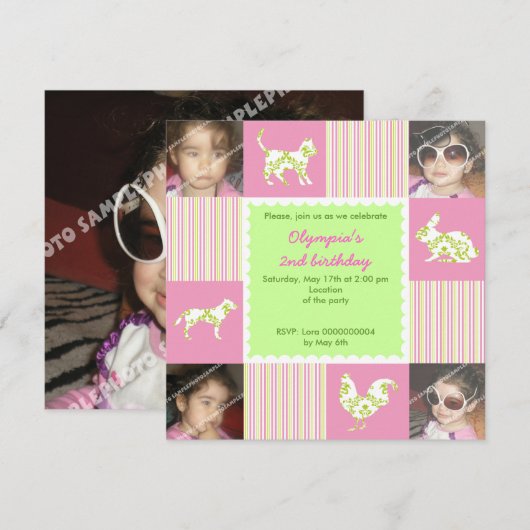 Schattigee boerderijdieren en strepen verjaardagsu kaart (Voorkant / Achterkant)