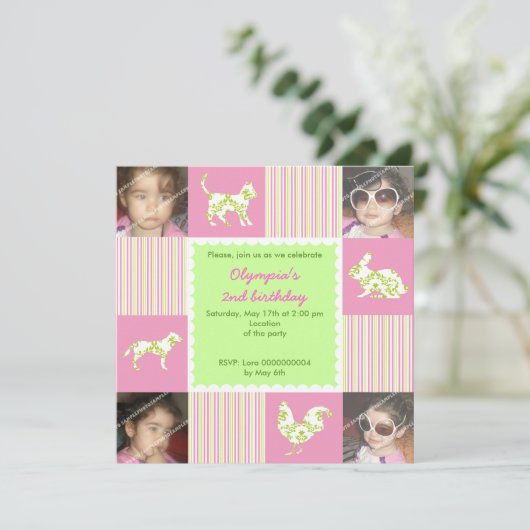 Schattigee boerderijdieren en strepen verjaardagsu kaart (Staand voorkant)