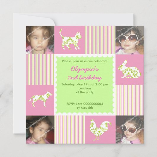 Schattigee boerderijdieren en strepen verjaardagsu kaart (Voorkant)