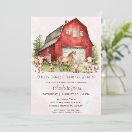 Schattigee boerderijdieren Gender Nuetral Baby sho Kaart (Staand voorkant)