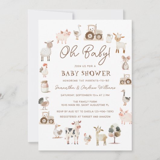 Schattigee boerderijdieren Genderneutraal Baby sho Kaart (Voorkant)