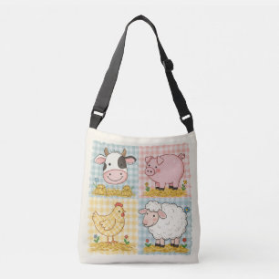 Schattigee boerderijdieren Gingham Barnyard Crossbody Tas