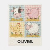 Schattigee boerderijdieren Gingham Barnyard Fleece Deken (Voorkant)