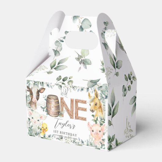 Schattigee Boerderijdieren Greenery Boy Girl 1st B Bedankdoosjes (Voorkant Zijde)