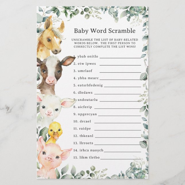 Schattigee Boerderijdieren Groen Baby Word Scrambl (Voorkant)