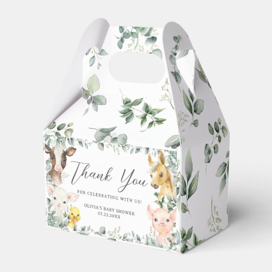 Schattigee Boerderijdieren Groen Jongensschuur Bab Bedankdoosjes (Achterkant)