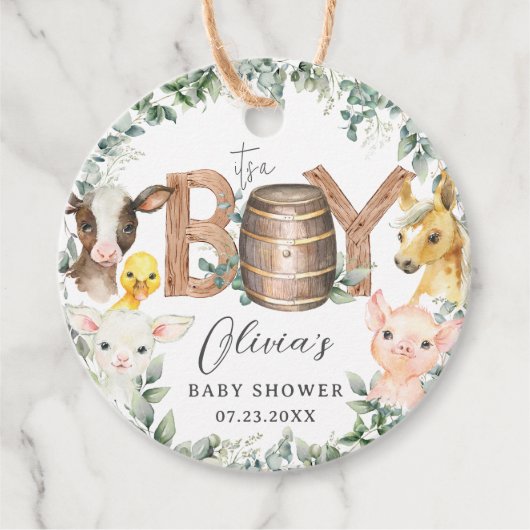 Schattigee Boerderijdieren Groen Jongensschuur Bab Bedankjes Labels (Voorkant)