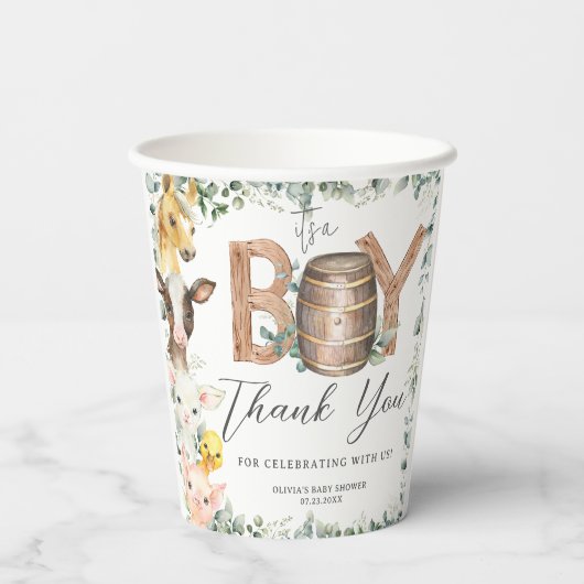 Schattigee Boerderijdieren Groen Jongensschuur Bab Papieren Bekers (Achterkant)