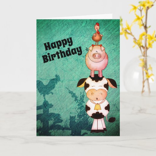 Schattigee Boerderijdieren Koe, Varkens en Hanen V Kaart (Gele Bloem)