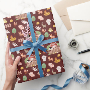 Schattigee boerderijdieren op bruin cadeaupapier