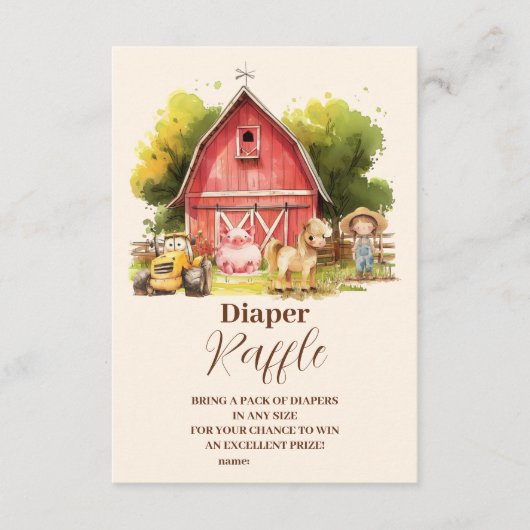 Schattigee boerderijdieren Raffle Diapper Informatiekaartje (Voorkant)
