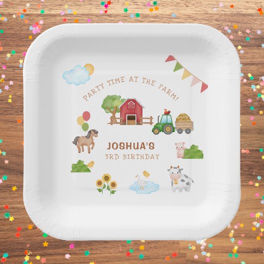 Schattigee boerderijdieren rode schuur tractor pap papieren bordje