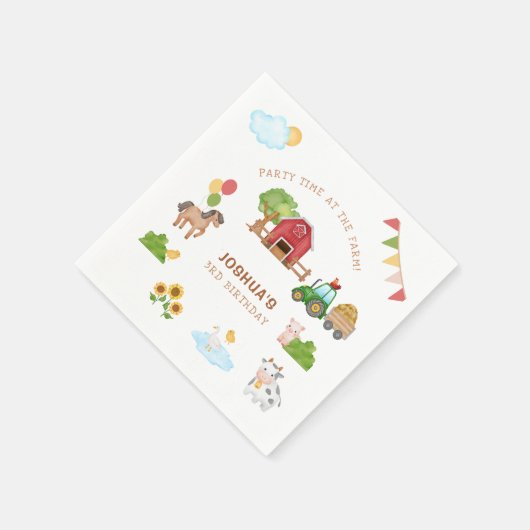 Schattigee boerderijdieren rode schuur tractor pap servet (Hoek)