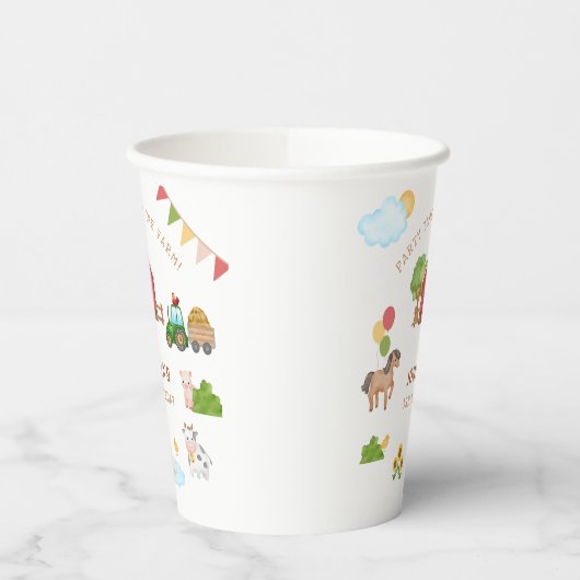 Schattigee boerderijdieren rode schuur tractor ver papieren bekers (Links)