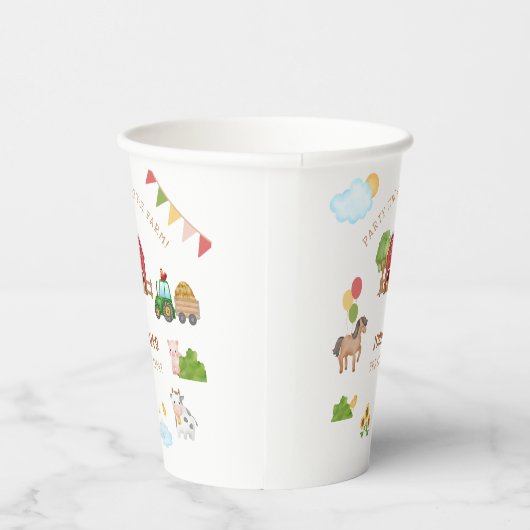 Schattigee boerderijdieren rode schuur tractor ver papieren bekers (Rechts)