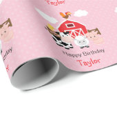 Schattigee boerderijdieren (roze) Verjaardag geper Cadeaupapier (Rol Hoek)