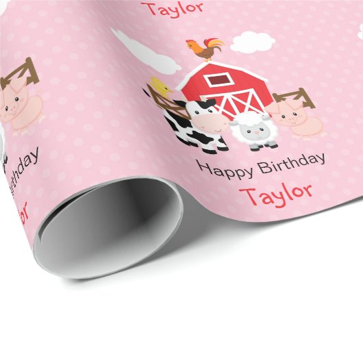 Schattigee boerderijdieren (roze) Verjaardag geper Cadeaupapier (Rol Hoek)