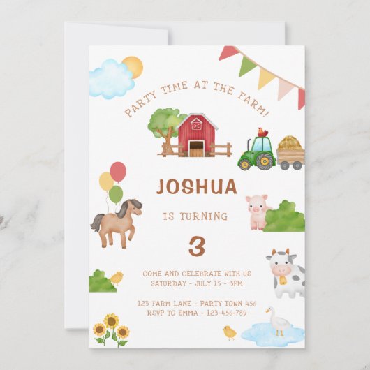 Schattigee Boerderijdieren Tractor Barn Verjaardag Kaart (Voorkant)