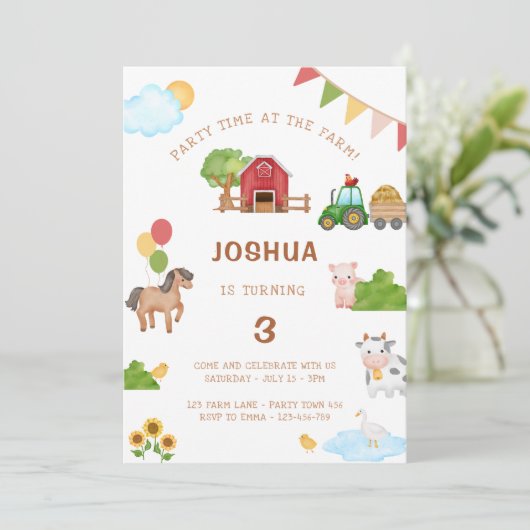 Schattigee Boerderijdieren Tractor Barn Verjaardag Kaart (Staand voorkant)
