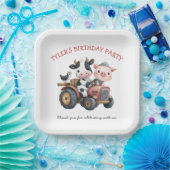 Schattigee Boerderijdieren Varken Koe Verjaardagsf Papieren Bordje (Feest)