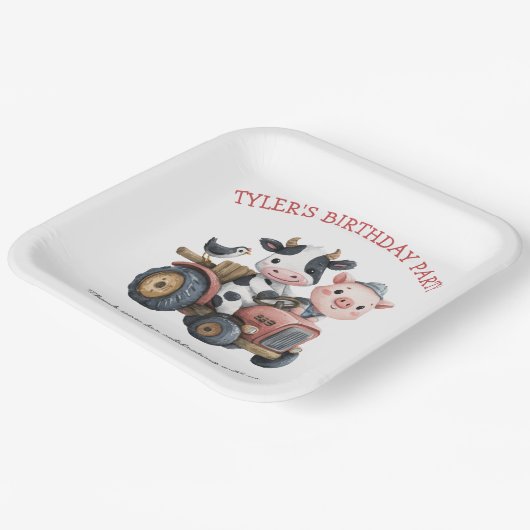 Schattigee Boerderijdieren Varken Koe Verjaardagsf Papieren Bordje (Gebogen)