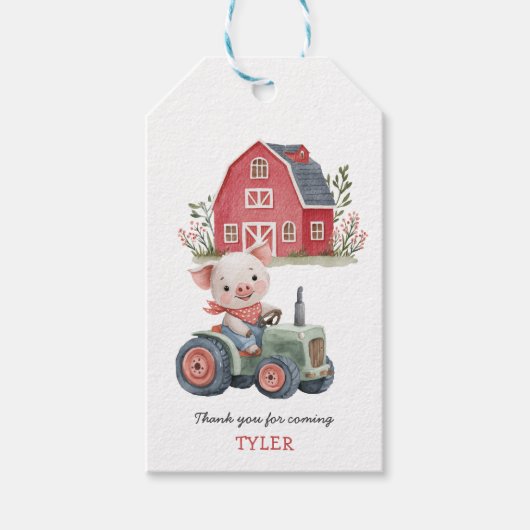 Schattigee boerderijdieren Varkenstractor Verjaard Cadeaulabel (Voorkant)