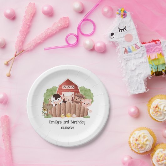 Schattigee boerderijdieren Verjaardag Papieren Bordje (Feest)