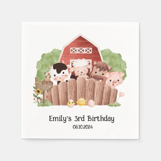 Schattigee boerderijdieren Verjaardag Servet (Voorkant)