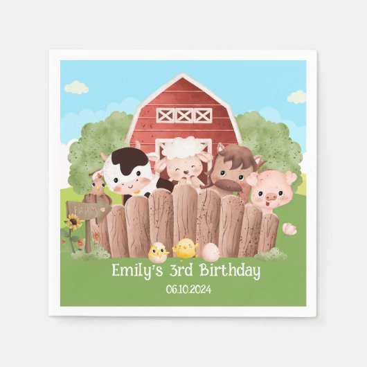 Schattigee boerderijdieren Verjaardag Servet (Voorkant)