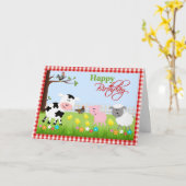 Schattigee Boerderijdieren Verjaardag Wenskaart Kaart (Gele Bloem)