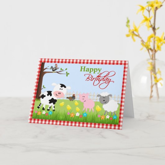 Schattigee Boerderijdieren Verjaardag Wenskaart Kaart (Gele Bloem)