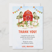 Schattigee boerderijdieren verjaardagsfeest bedank kaart (Voorkant)