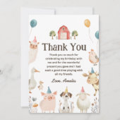 Schattigee boerderijdieren verjaardagsfeest bedank kaart (Voorkant)