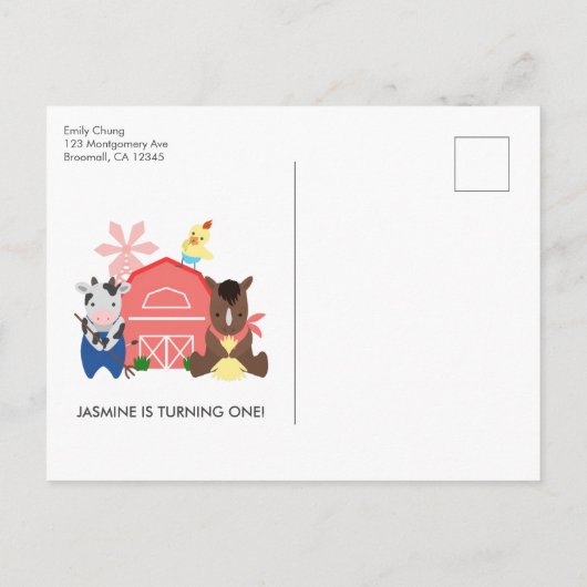 Schattigee Boerderijdieren Verjaardagsfeestuitnodi Briefkaart (Achterkant)