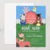 Schattigee Boerderijdieren Verjaardagsfeestuitnodi Kaart (Voorkant / Achterkant)