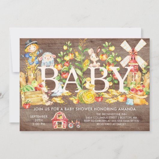 Schattigee Boeren Markt Baby shower Uitnodiging (Voorkant)