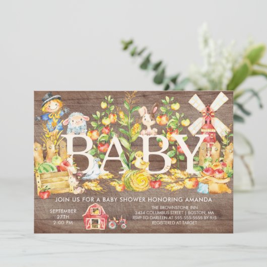 Schattigee Boeren Markt Baby shower Uitnodiging (Staand voorkant)