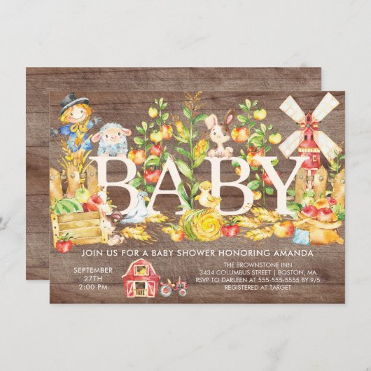 Schattigee Boeren Markt Baby shower Uitnodiging (Voorkant / Achterkant)