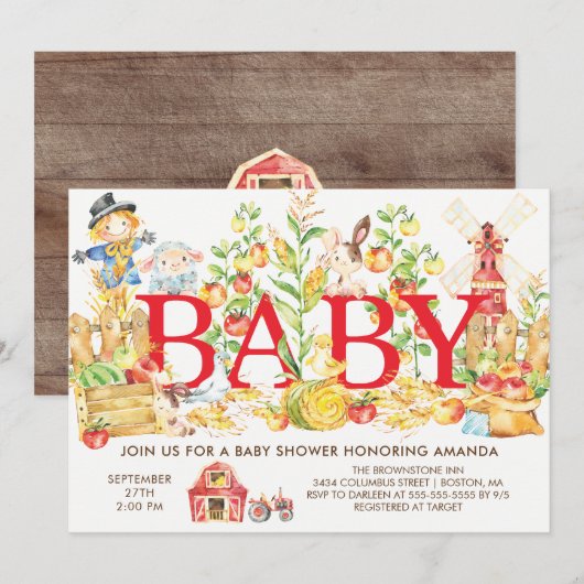 Schattigee Boeren Markt Baby shower Uitnodiging (Voorkant / Achterkant)